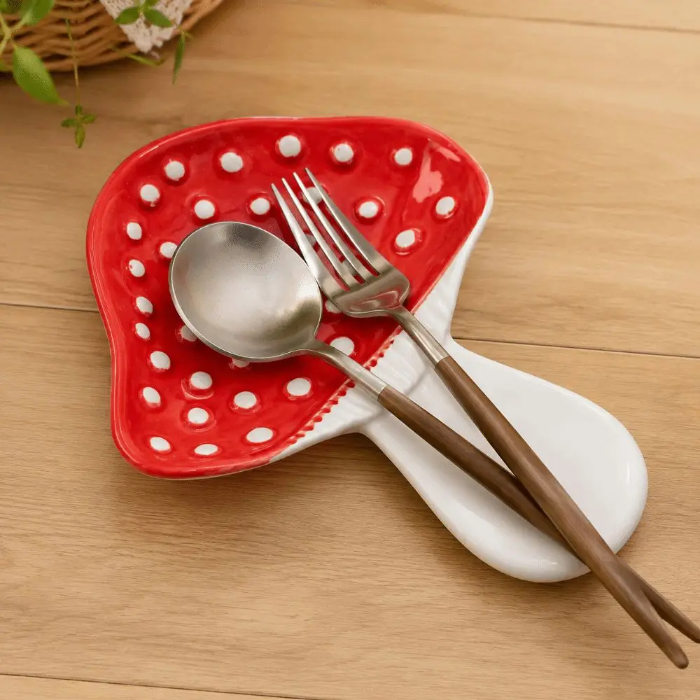 Ceramic Mushroom Spoon Holder Heat-Resistant Multi-purpose Soup Spoon Holder Easy To Clean Chopstick Rest Holder Restaurant Use
