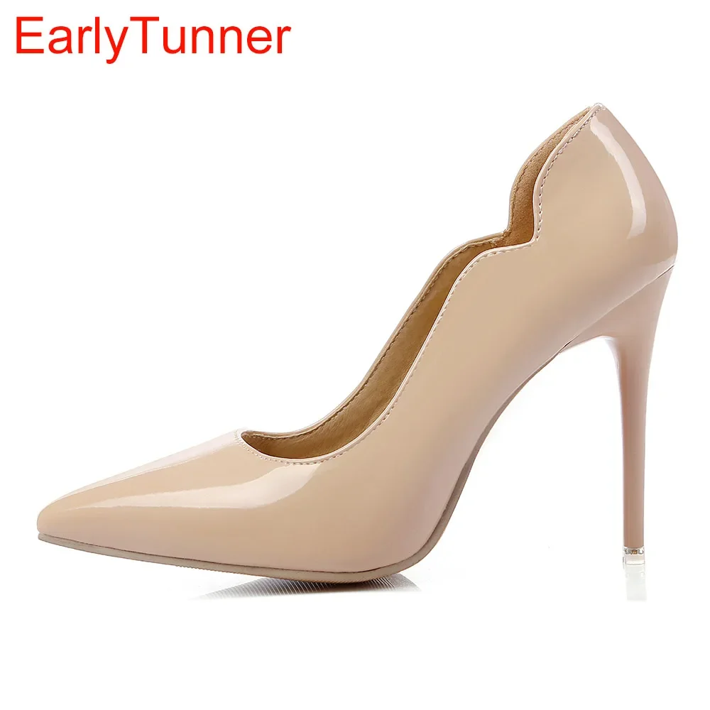 2025 Brand New Glamour Red White Women Nude Pumps Sexy Pointed Toe 10cm High Heels Lady Dress Shoes Plus Big Size 10 43 47