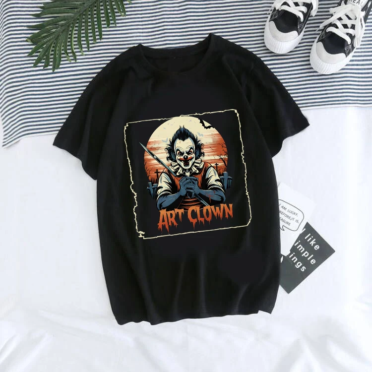 Funny Art The Clown Terrifier T Shirt Halloween Y2k Tees Tops Men Women Gothic Mange Tshirt  Harajuku Vintage T-shirt Clothes