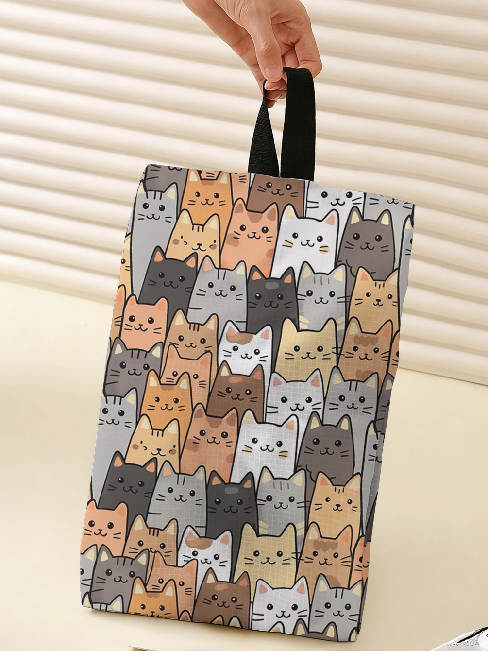 Cartoon Cat Group Print Handheld Storage Bag, Portable Tote Pouch For Shoes Laundry And Daily Sundries