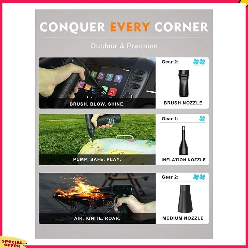 A39M Compressed Air Duster, 130,000Rpm Cordless Blower,3-Speed Adjustable Electric Air Duster For Keyboard Computer Car Home