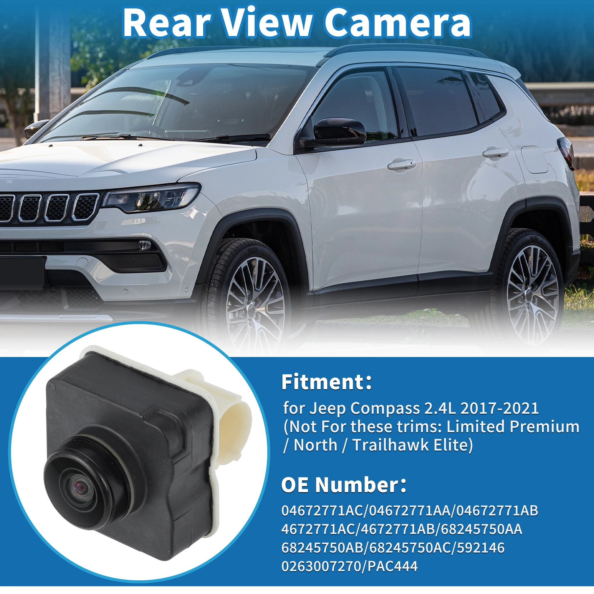 UXCELL Rear View Camera for Jeep Compass 2.4L 2017-2021 Replace 04672771AC/04672771AA
