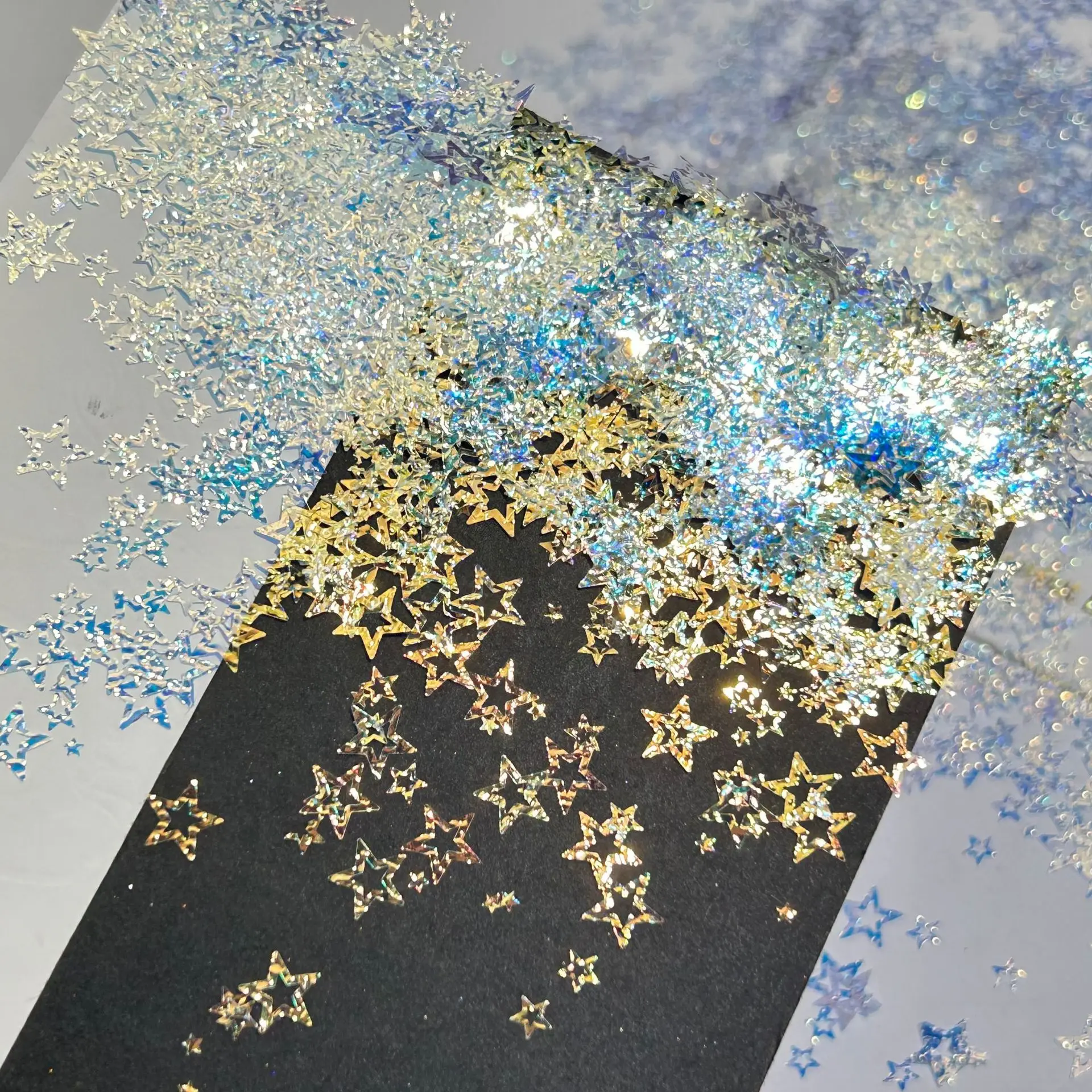 Nuovo scintillante blu glitter per unghie in rilievo farfalla sottile piccolo cuore stella cava Aurora rosa accessori per unghie decorazione fai da te