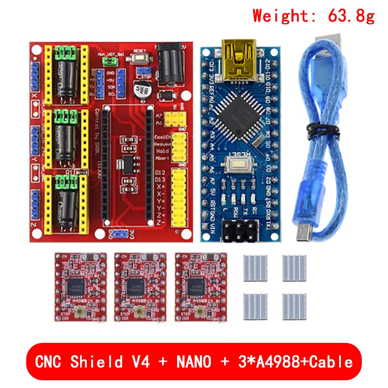 CNC shield v3 V4 Engraving Machine 3D Printe+ 4pcs DRV8825/A4988 Driver Expansion Board For NANO 3.0 / For UNO R3 with USB cable