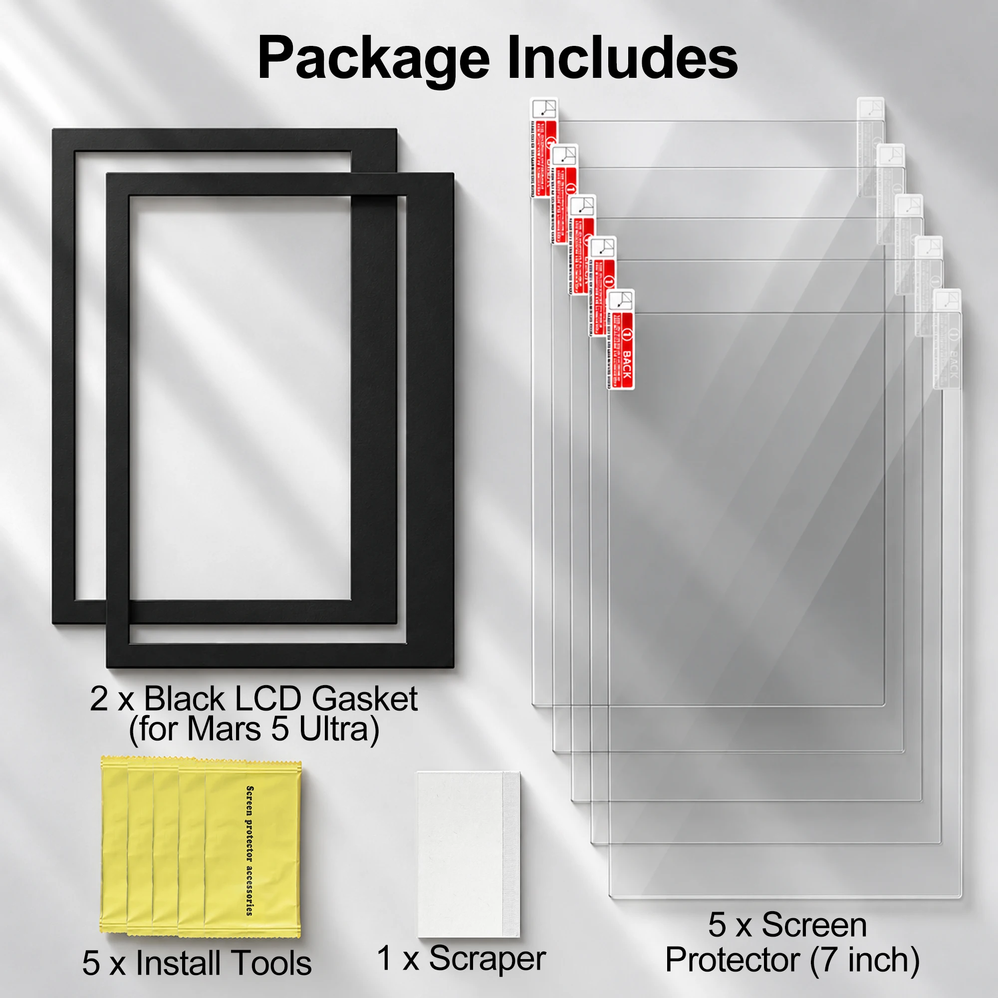 5PCS Screen Protector+3PCS Black LCD Gasket for Elegoo Saturn 4/Saturn 4 Ultra