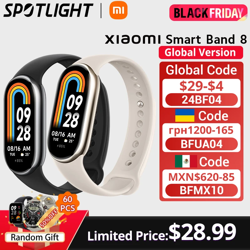 [World Premiere]Global Version Xiaomi Band 8 Smart Bracelet 1.62 Inch AMOLED Screen Ultra 16Days Battery Life 150+ Sport Modes