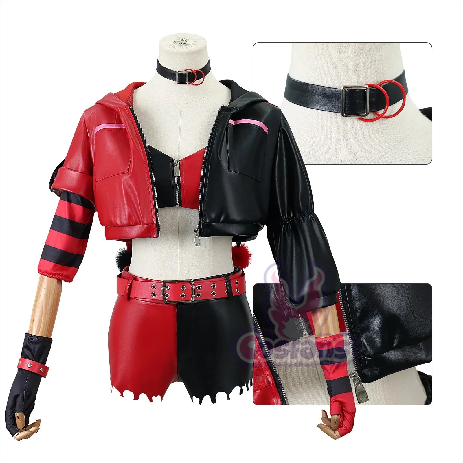 Suicide Anime Quinn Cosplay Costume Wig Faux Leather Jacket With Hats Shorts Bra Choker Gloves Belt Daily Wear Halloween