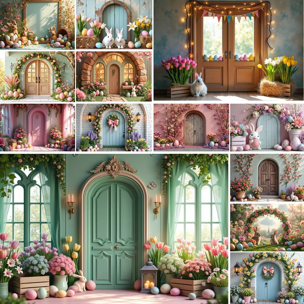 

MOON.QG Enchanted Easter Archway Photo Background Blossom Arches String Light Wooden Backdrop Photozone Photocall Photography