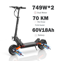 JOYOR S10-S-Z Electric Scooter 2*1000W twin Motor 60V 18Ah Battery 10 ”Tire Off Road Ecooter, 65 km/h Max Speed 70-85km Range