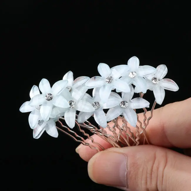 10pcs/set Red Purple Flowers Hairpin Stick Wedding Women Bridal Hairpin U Shaped Hair Clip Hair Accessories Wholesale