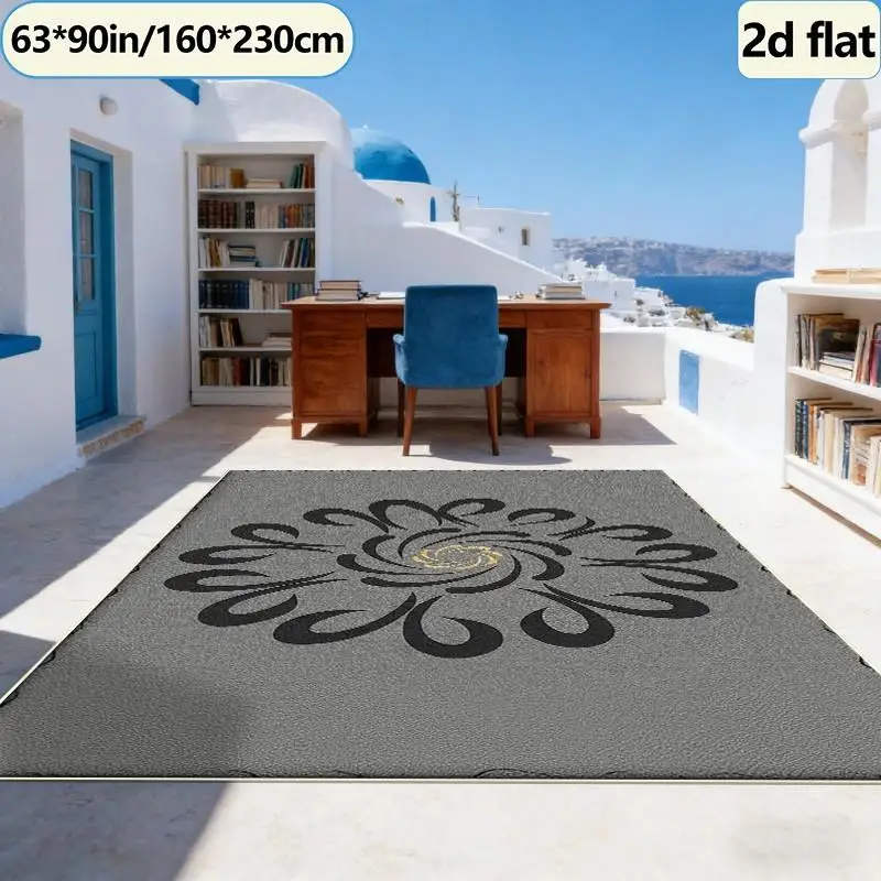 Grey and Black Gold Swirl Floral Pattern Carpet Non-Slip Soft Mat Decorative Floor Mat Suitable for Living Room and Bedroom