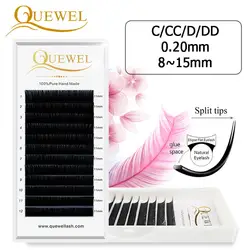 Quewel Ellipse Flat Eyelash Split Tips Silk Eye Lash Extension Natural False Eyelashes Matte Black Lashes Light Faux Cils