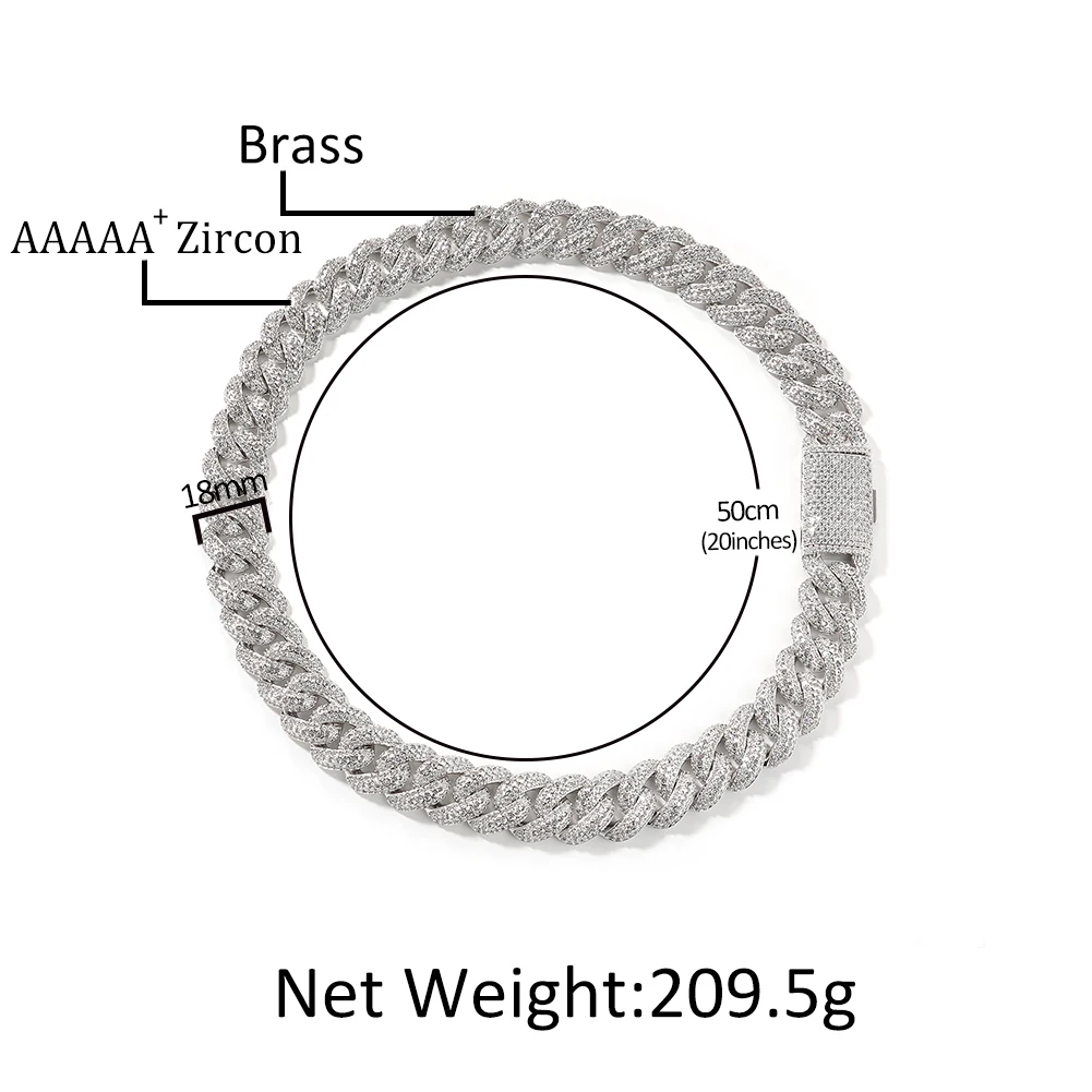 Uwin 18mm Iced Out Thick Heavy Miami Cuban Link Chain Necklace for Men Full Paved AAAAA+ Zircon Bracelet Hip Hop Rapper Jewelry