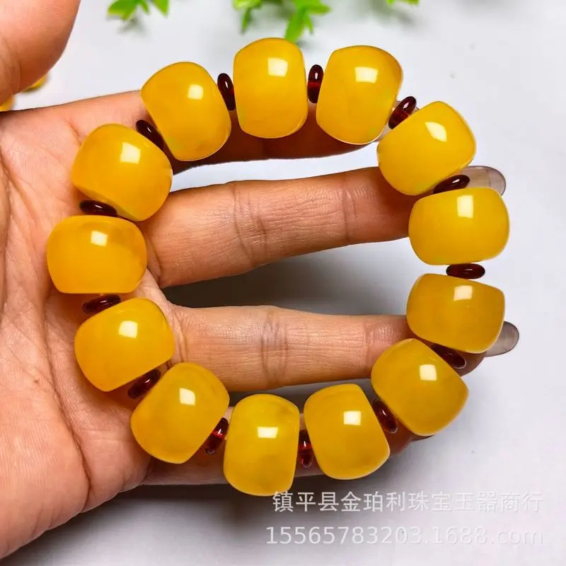 Old in chicken fat yellow, second-generation barrel bead , blood amber jewelry, unisex bracelet