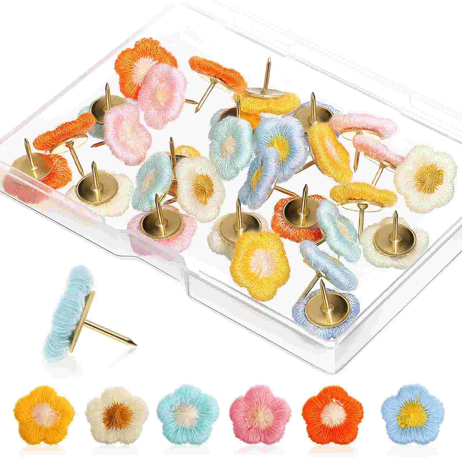 30 Pcs Message Board Cute Flower Pin Office Gold Trim Thumb Tacks for Cork Push Pins Metal Pushpins