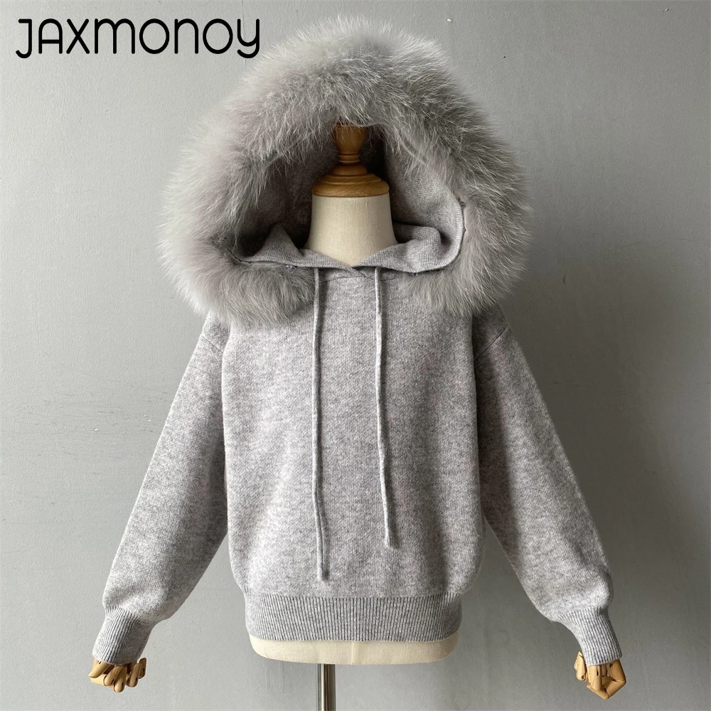 Jaxmonoy Sweater Set for Kids with Real Fur Collar Children Winter Clothes Boy Girl Fashion Warm Wool Blend Knit Sweaters New