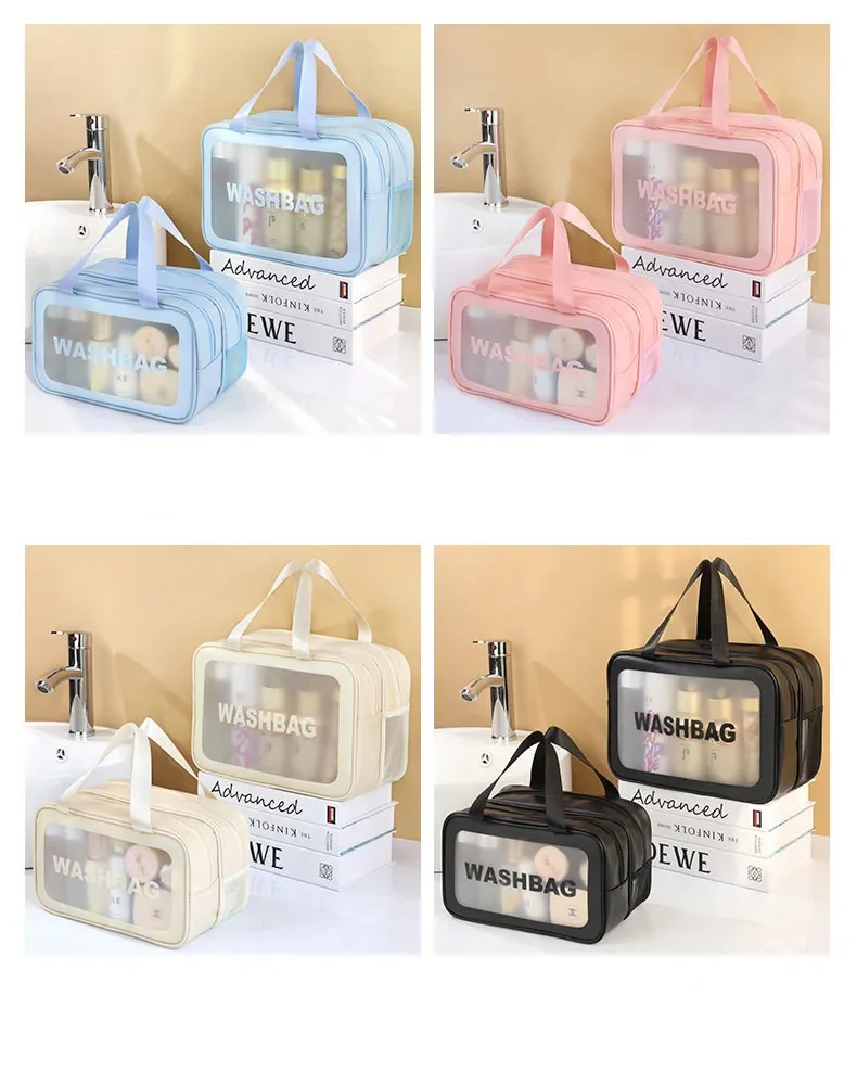 Trocken-Nass-Trennung, doppelte transparente PU-Kosmetiktasche, tragbare Waschtasche, Kosmetik-Aufbewahrungstasche, Reise-, Fitness- und Schwimmzubehör – Detail 5
