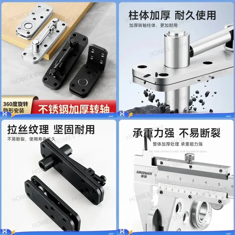 360 Degree Rotating Hidden Door Hinge Stainless Steel Heavy Duty Invisible Pivot Hinge for Wardrobe Closet Cabinet Furniture