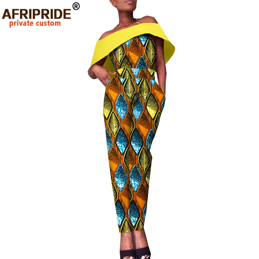 African Clothes for Women Jumpsuit Slash Neck Casual Women Cotton Jumpsuits Print Bodysuit Ankara Romper Floral Attire A1829008