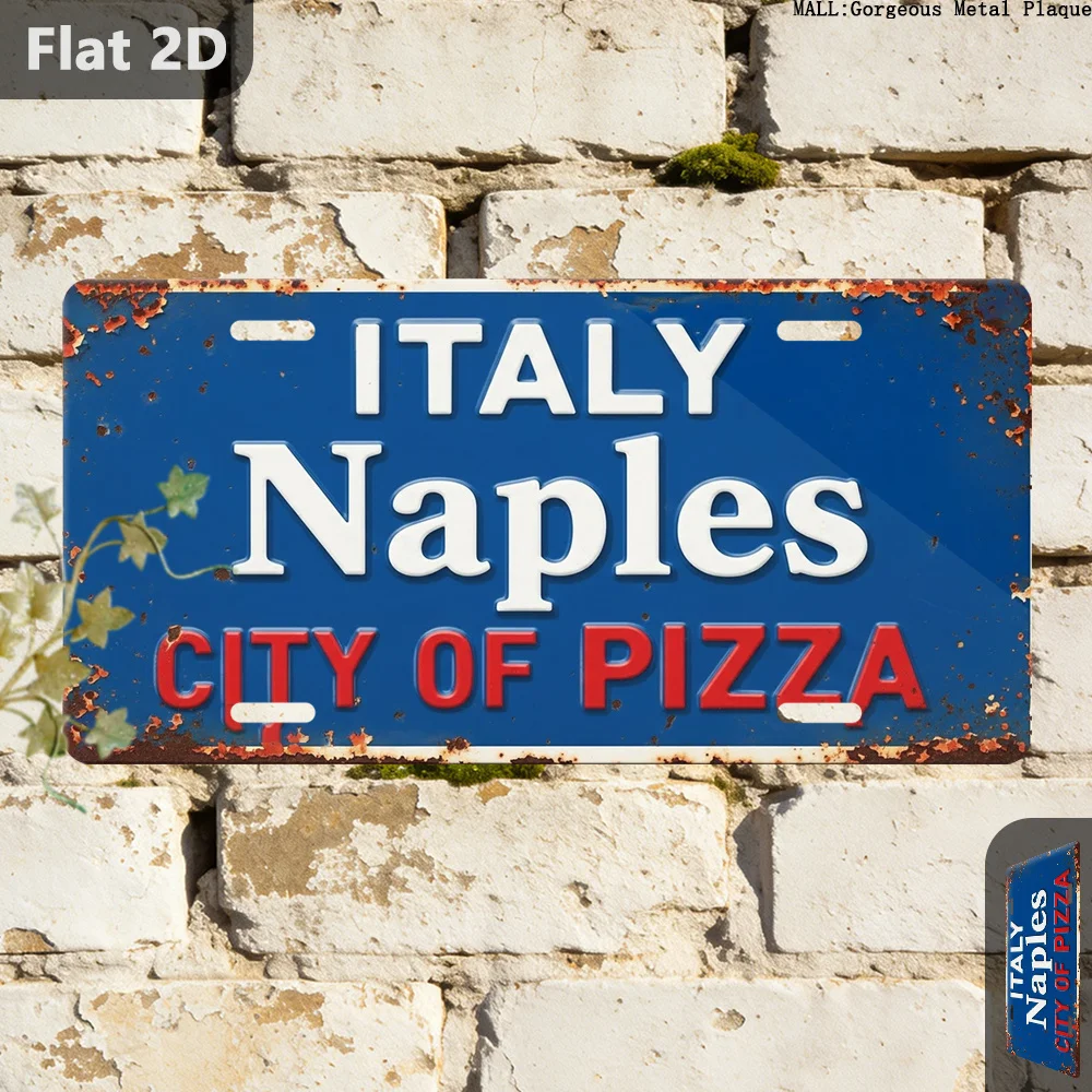 2D Flat, for Decorative Use Only, 2D Flat, [2D Flat] 1pc, Vintage Sign, Naples Pizza, Outdoor Plaques& Wall Art, Dad Gift, Re