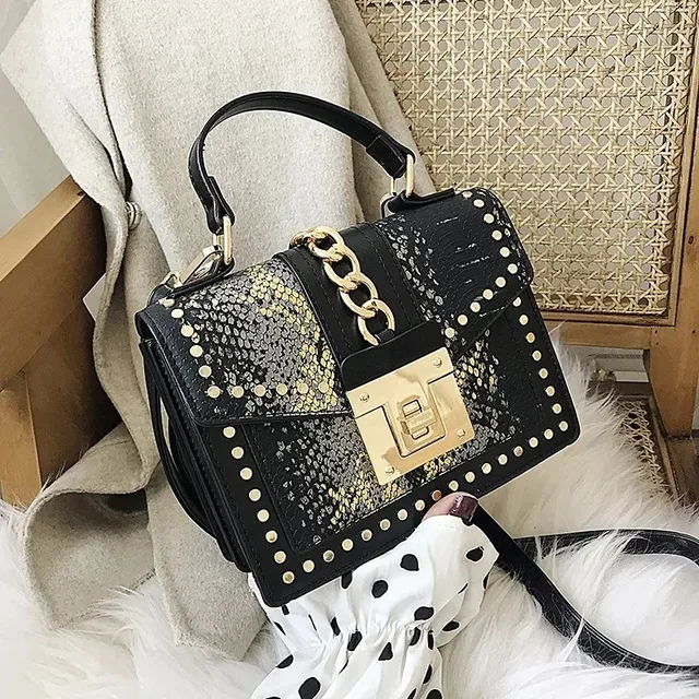 Luksusowe torebki crossbody z nitami i wzorem wężowej skóry dla kobiet, modne torebki na ramię z cekinami, damskie portmonetki i torebki, trendy 2026