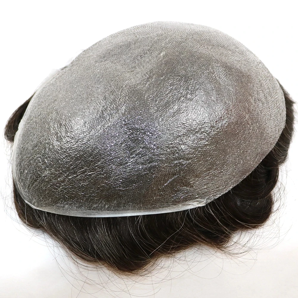 V حلقة سوبر رقيقة 0.02 مللي متر واضح بولي الجلد الذكور الشعر الاصطناعية 1b80 رمادي أسود رجل الشعر المستعار نظام الشعر البشري غير مرئية
