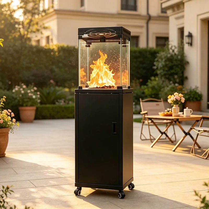 Gas Heater with Realistic Flame Effect—Heater for Patios, Decks, and Outdoor Living Areas—Shatterproof Tempered Glass