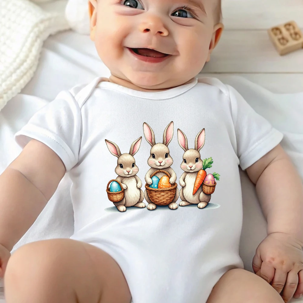 

Комбинезон из чистого хлопка с принтом Happy Bunny Baby's 1st Easter, удобная ткань для малышей, комбинезон для новорожденных от 0 до 12 месяцев