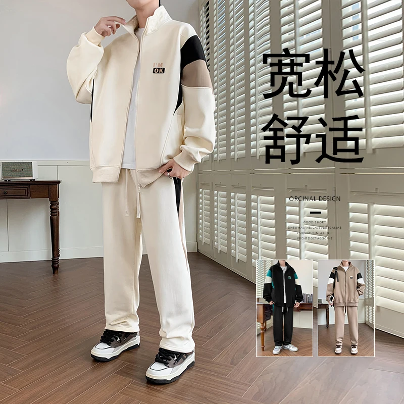 ربيع الخريف الرجال الرياضة أزياء عارضة البدلة سستة طويلة الأكمام الرياضية سترة سترة السراويل قطعتين مجموعة