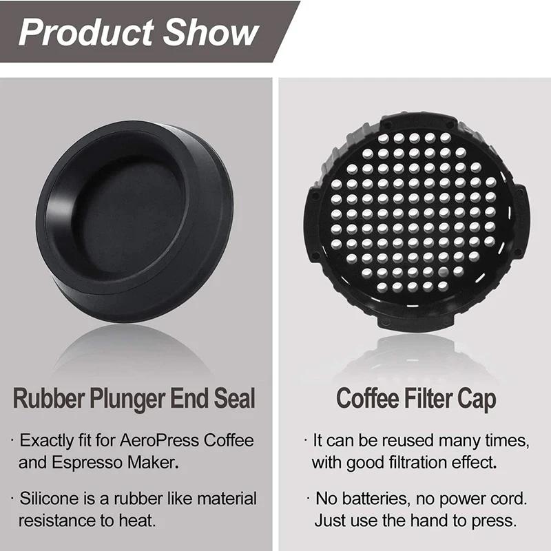 Coffee Filter Paper Cap & Plunger End Gasket Seal Replacement Parts Sets Fit for Aeropress Coffee and Espresso Maker