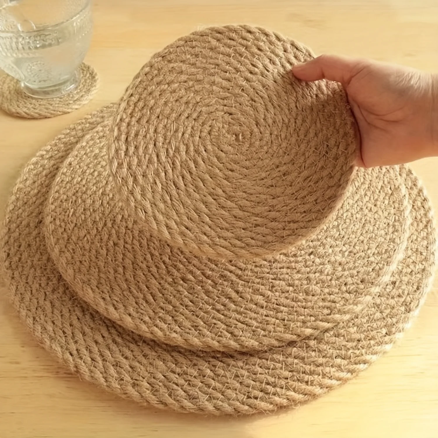 

3pcs Handmade Natural Straw Plaited Mat, Braided Cup Coasters, Plate Coasters, Plate Mat, Pot Holders, Heat Insulation Placemats