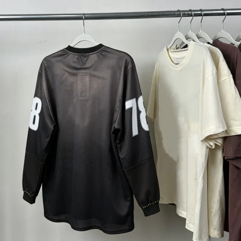 Mesh Patchwork Men Women 2XL No.18 Jersey Black SATOSHI Long Sleeve Nail Bead Racing Print Tshirts Loose Street Sports Pullover