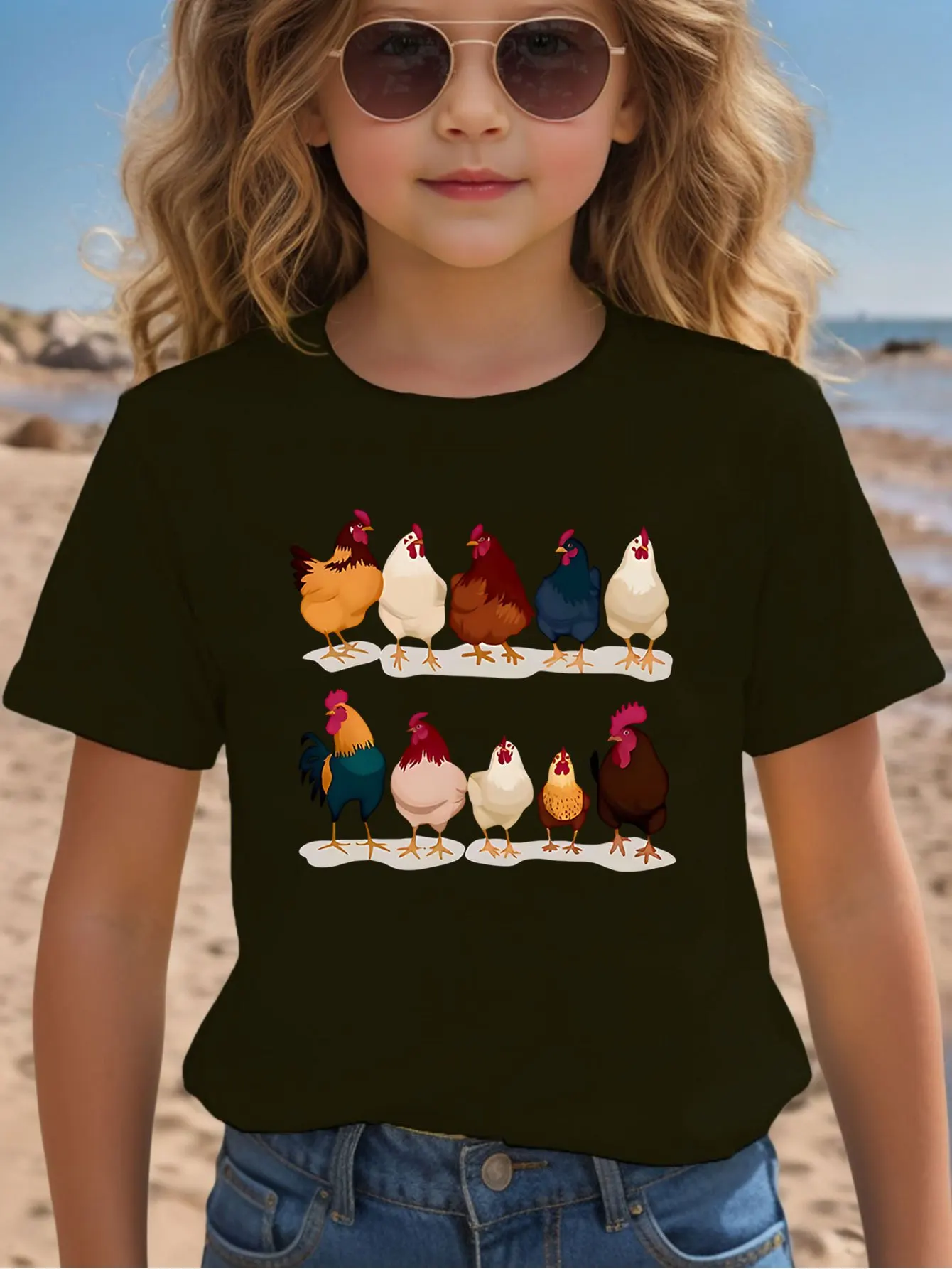 Colorful Farm Chicken Group Print Kids T Shirt Boys Girls Family Matching Parent Child Summer Crew Neck Children Casual Tee