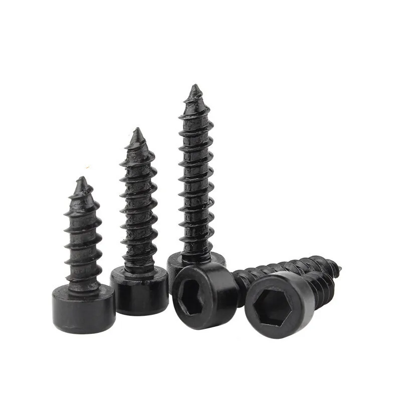 10pcs M2 M2.6 M3 M3.5 M4 M5 M6 Hex Hexagon Socket Cap Self Tapping 8.8 Grade Black Carbon Steel Allen Head Screw