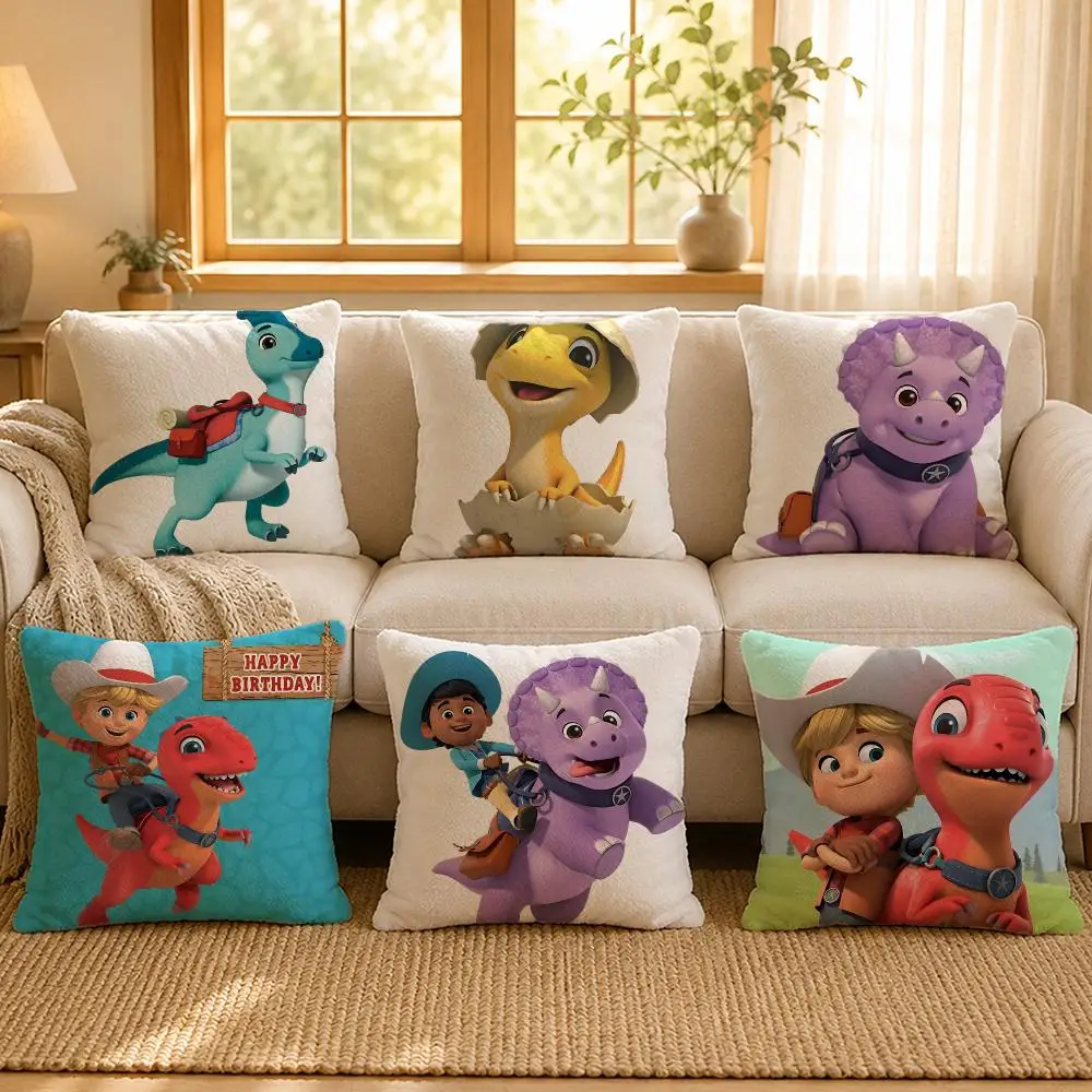 Cartoon Dino Ranch Western Cushion Cover Personalized Short Plush Soft Bedroom Sofa Home Decor Gift