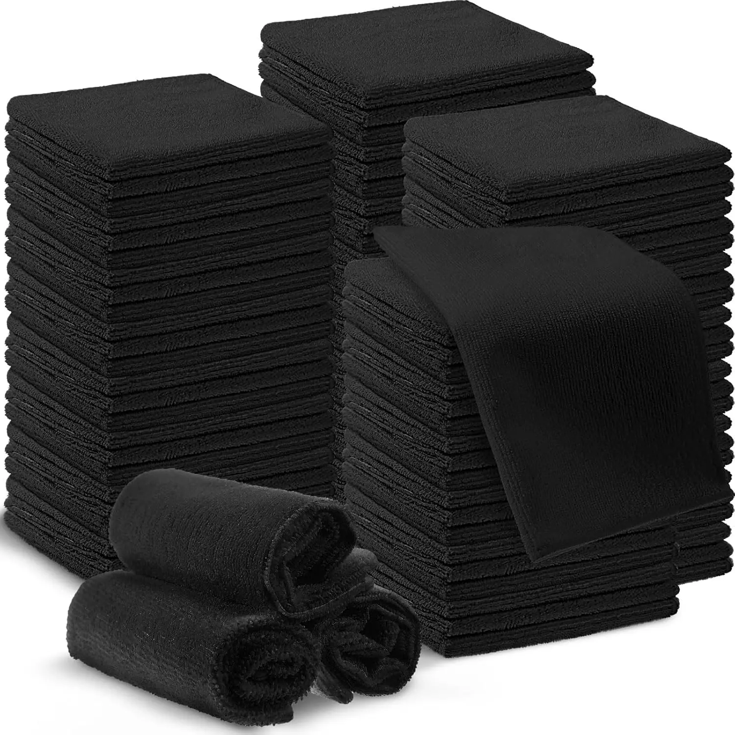 

200-Piece Microfiber Cleaning Cloths Bulk, 12x12 Inches Black, Reusable Lint-Free Towels for Home Kitchen Car