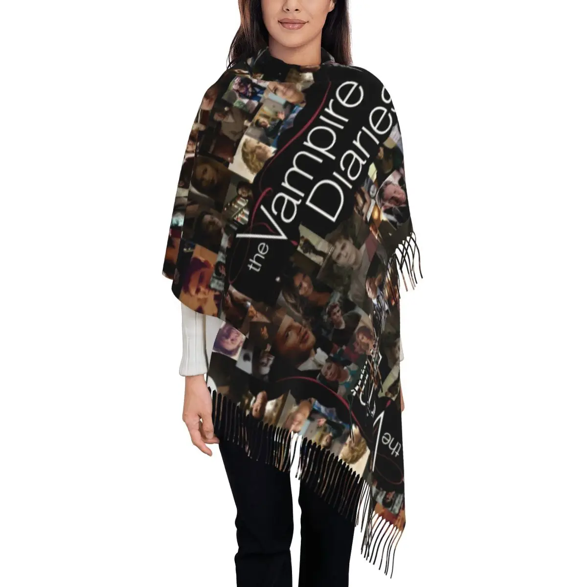 Women's Scarf with Tassel The Vampire Diaries Large Winter Fall Shawl and Wrap Drama Supernatural Daily Wear Pashmina Scarves