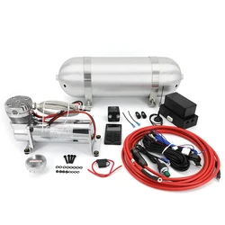 Universal Air Management Kit Air Suspension System Electronic Controller System With1xSeamless Air Tank&1xCompressor Pump silver