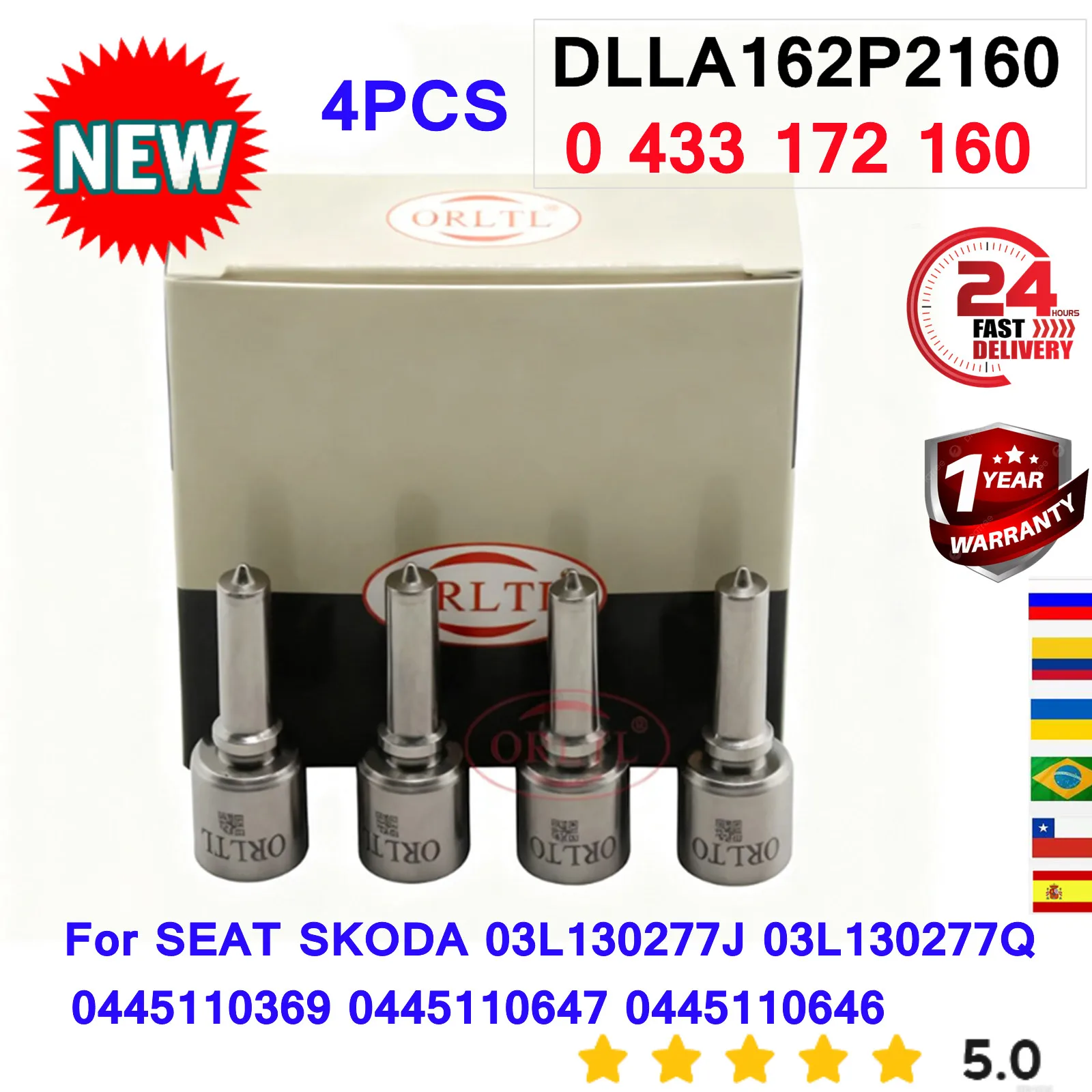 

4 шт. 0445110647 форсунка DLLA162P2160 0 433 172 160 топливный дизельный инжектор для SEAT SKODA 03L130277J 03L130277Q 0445110369