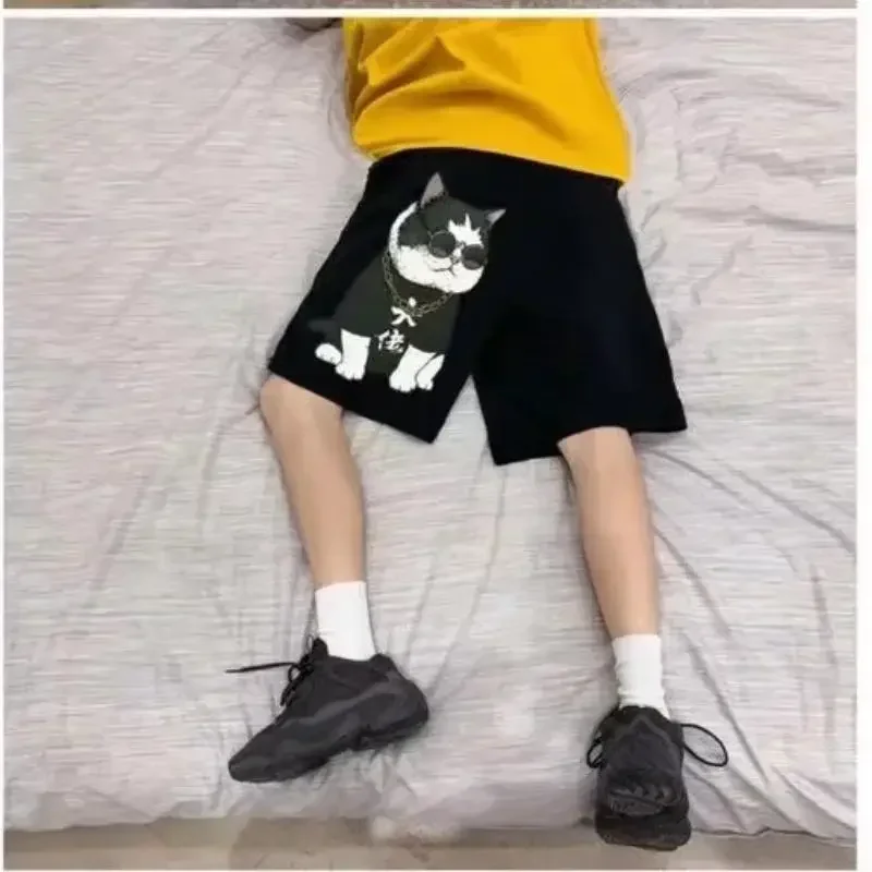 M-5XL Summer Men\'s Hip-hop Cool Cat Printed Shorts Loose and Casual Student Instagram Trend Capris