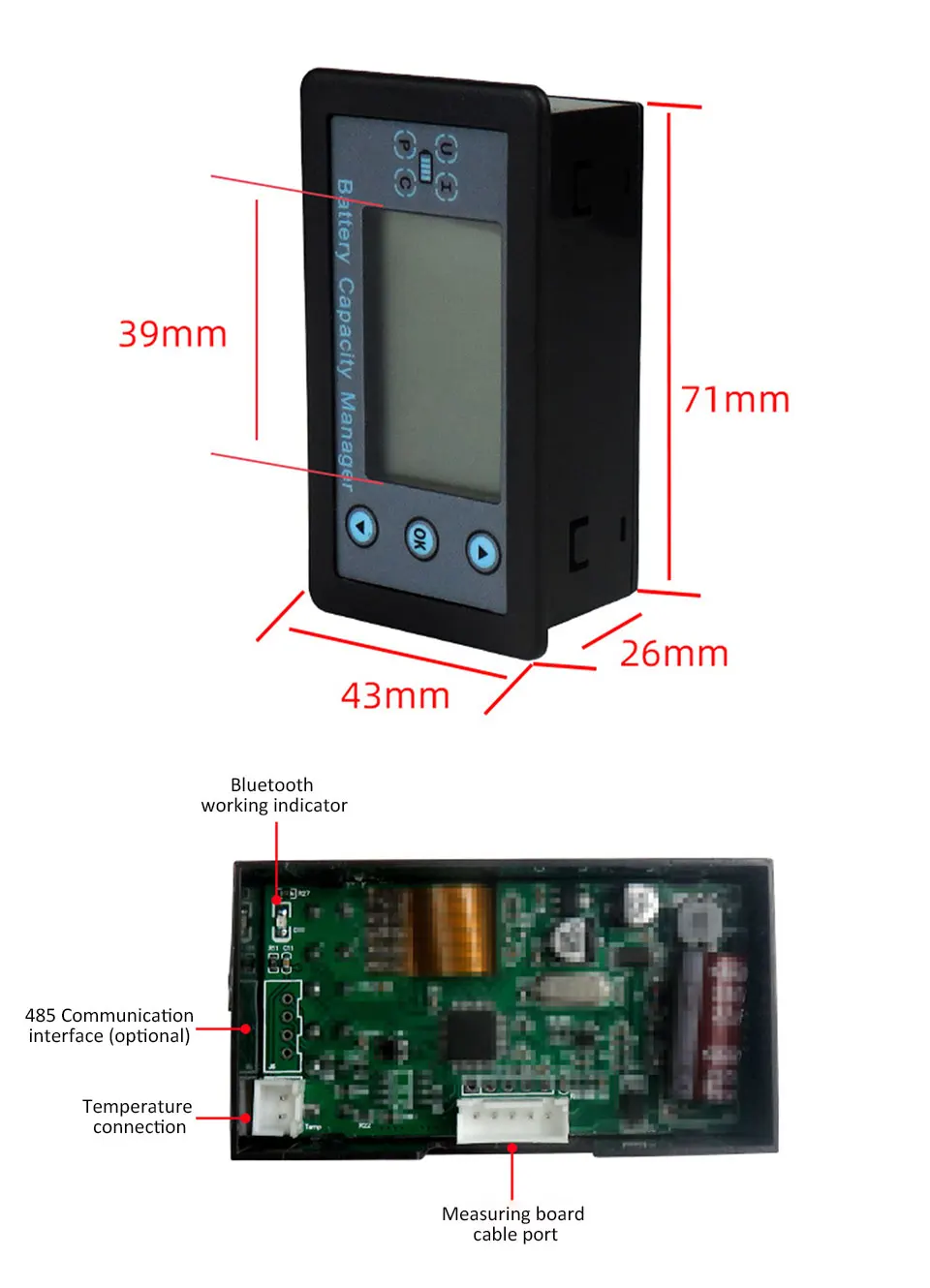 Kabelgebundener Shunt-Coulombmeter DC 8-120V 100/200/300/500A Energiemessgerät Batteriekapazitätstester Niederspannungsalarm LCD-Amperemeter Voltmeter – Detail 8
