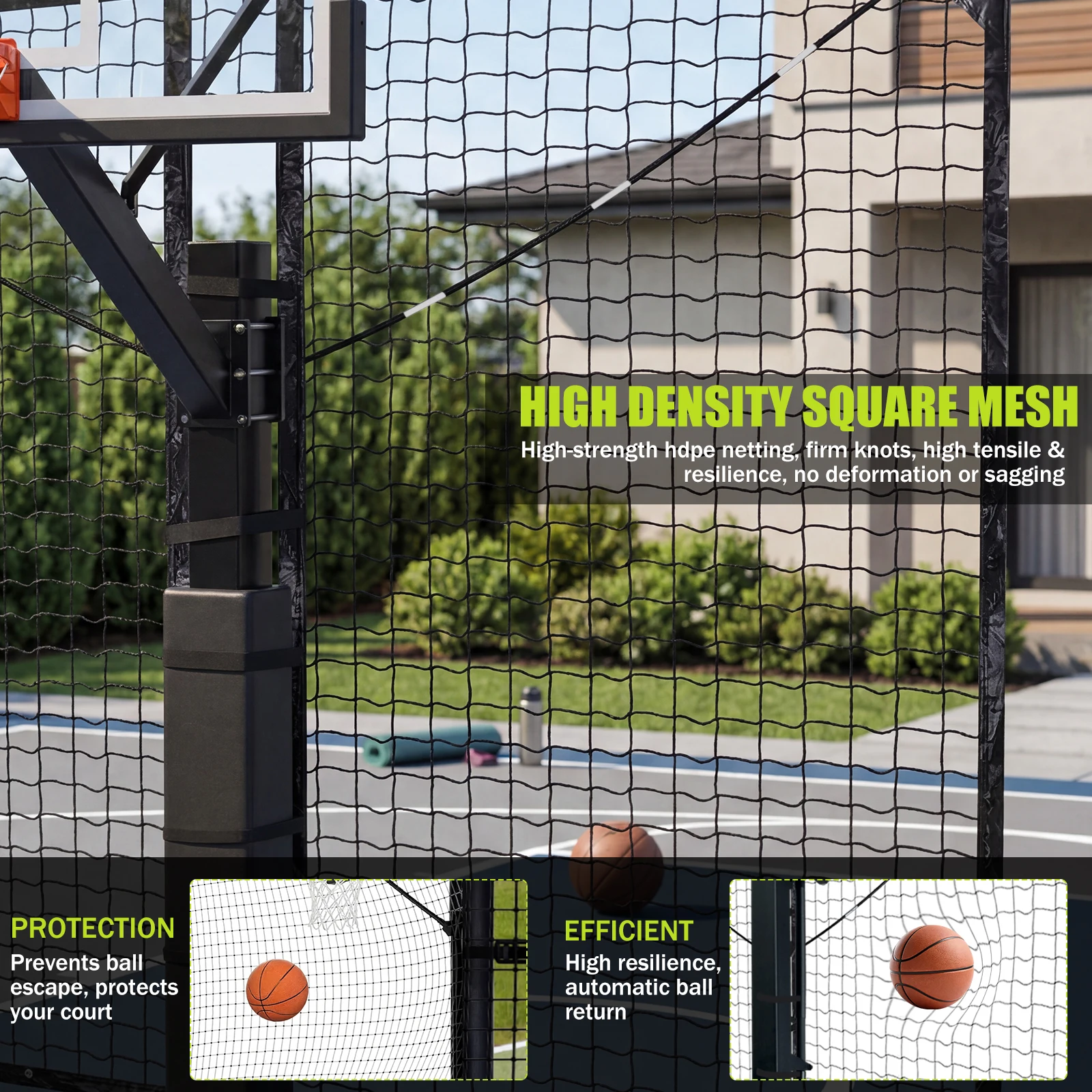 

Yard Guard Backstop Nets 12FT X 10FT Basketball Return & Defensive Net System UV-Resistant for Outdoor Backyard Community Court