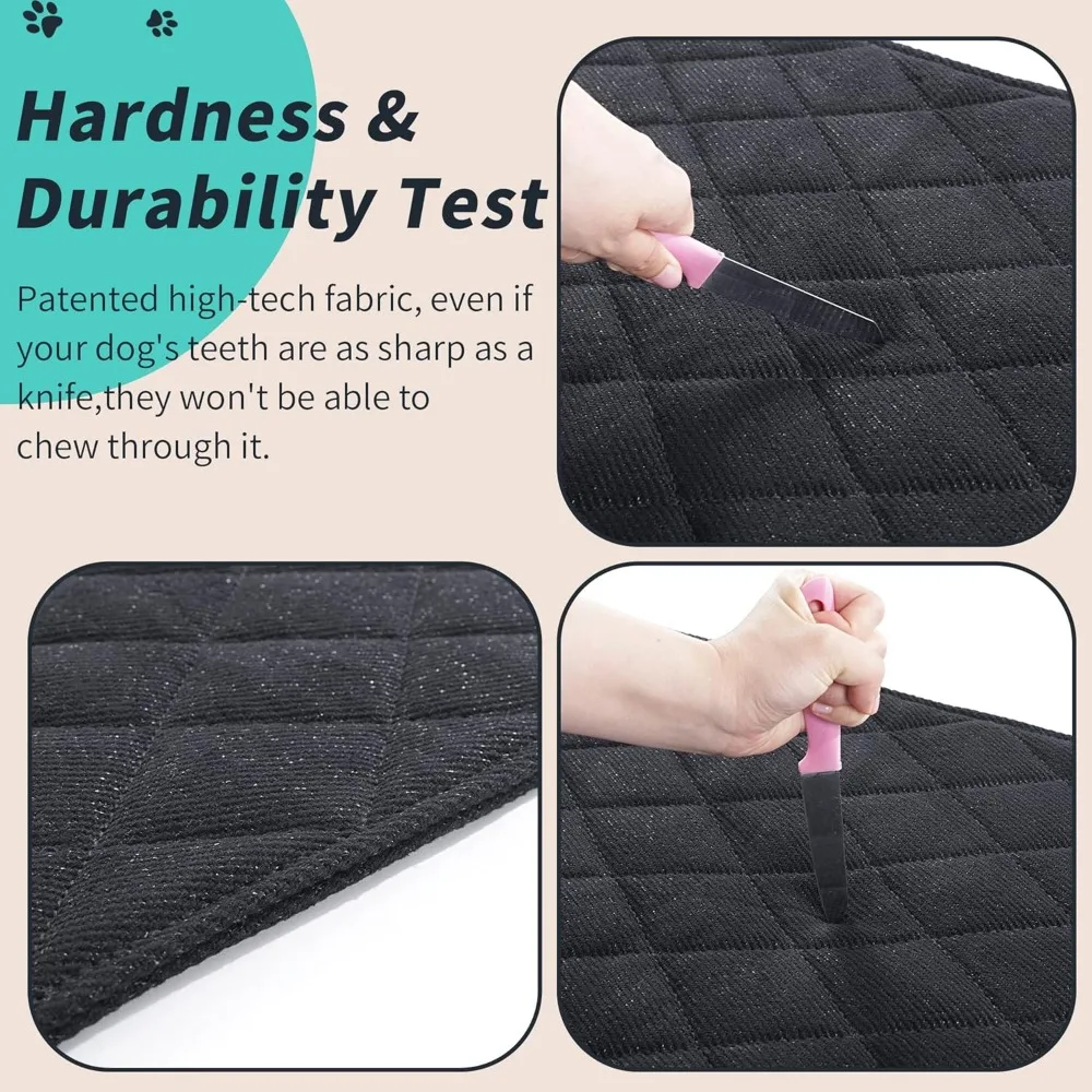 Indestructible Chew Proof Dog Bed, Machine Washable Quilted Mat for Medium Dogs, Black Kennel Pad 28x41 in