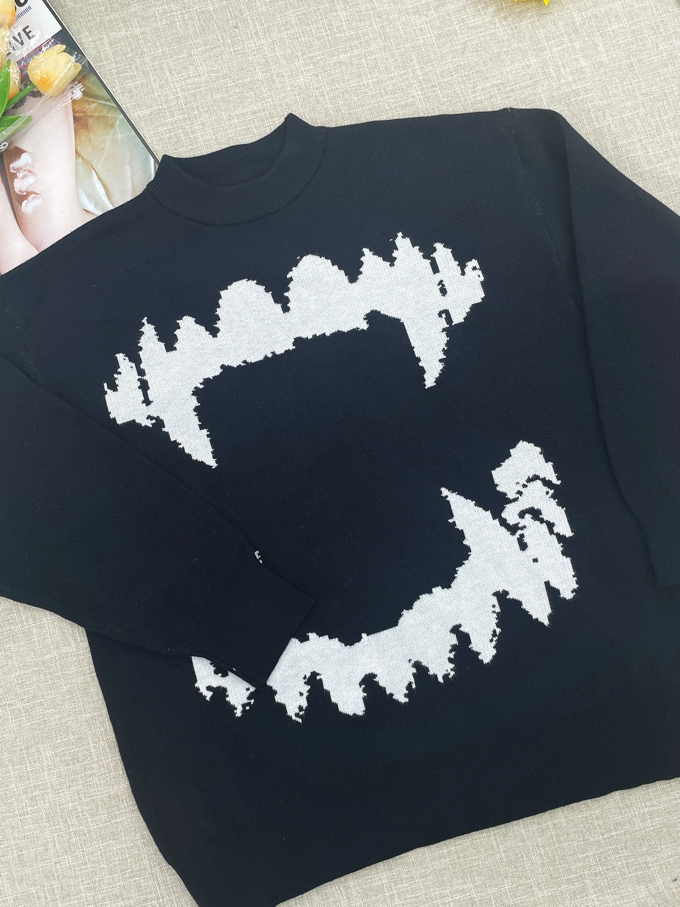 Hip Hop Streetwear Knitted Sweater Women Gothic Tooth Graphic Pullovers Autumn Black Sweater Women Fitting Sweater Y2k Clothes