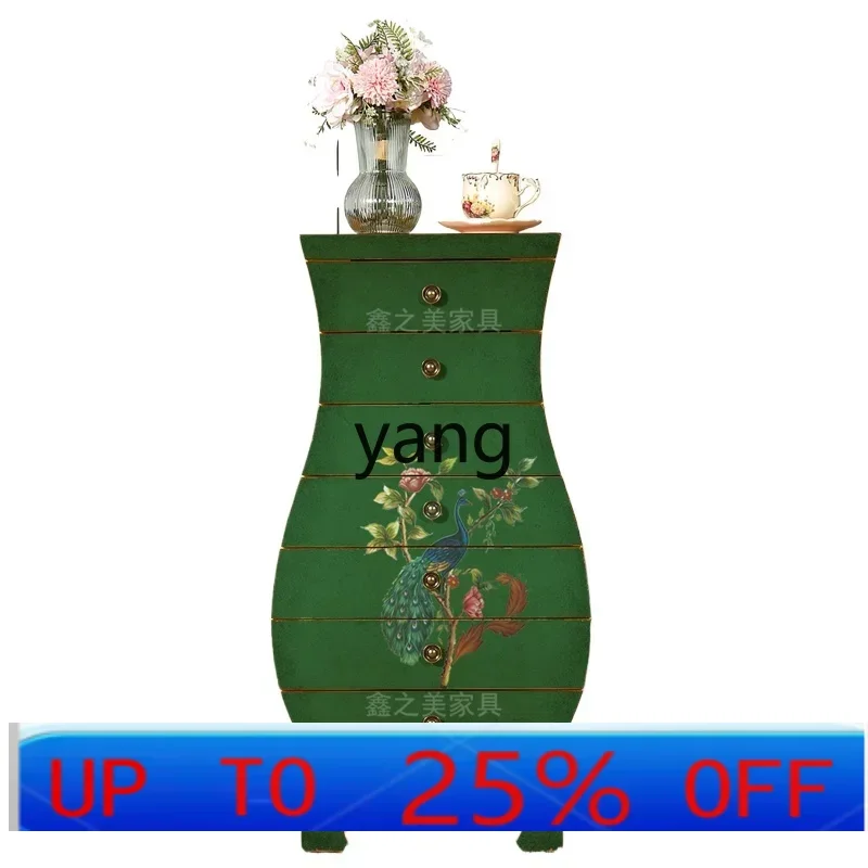 LMM solid wood seven bucket retro applique storage emerald medieval multi-layer storage decorative cabinet