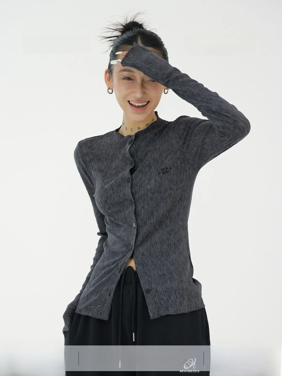 

Женский ор-кардиган с текстурой для похудения Ramosudios, осень 2021, уличный дизайн Sle, тонкая верхняя одежда, модная смесь полиэстера