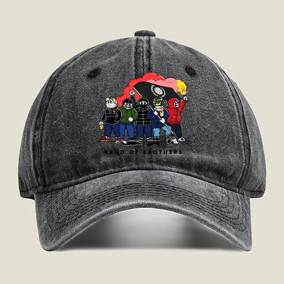

Group Illustration Titled Band of Brothers Washed Baseball Cap