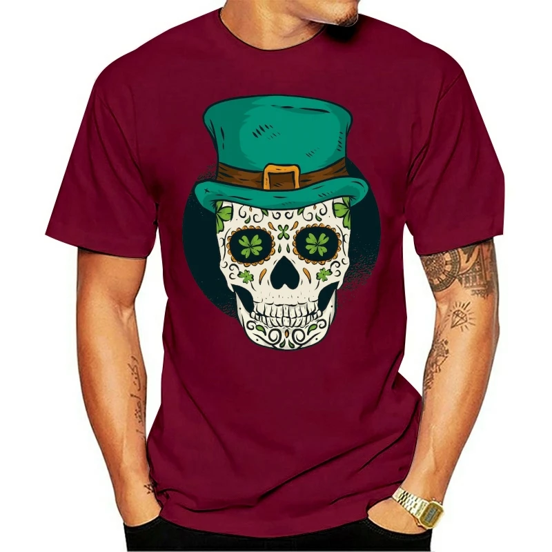 Joker Skull Wearing Clown Cap St Patricks Day Tee Short Sleeve Mens T-shirt MenS T-Shirt Newest