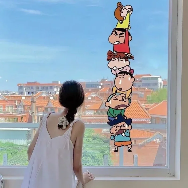 Cartoon Leuke Crayon Shin-chan Stickers Vensterglas Deur Woonkamer Schuifdeur Anti-collision Herinnering Stickers Groothandel