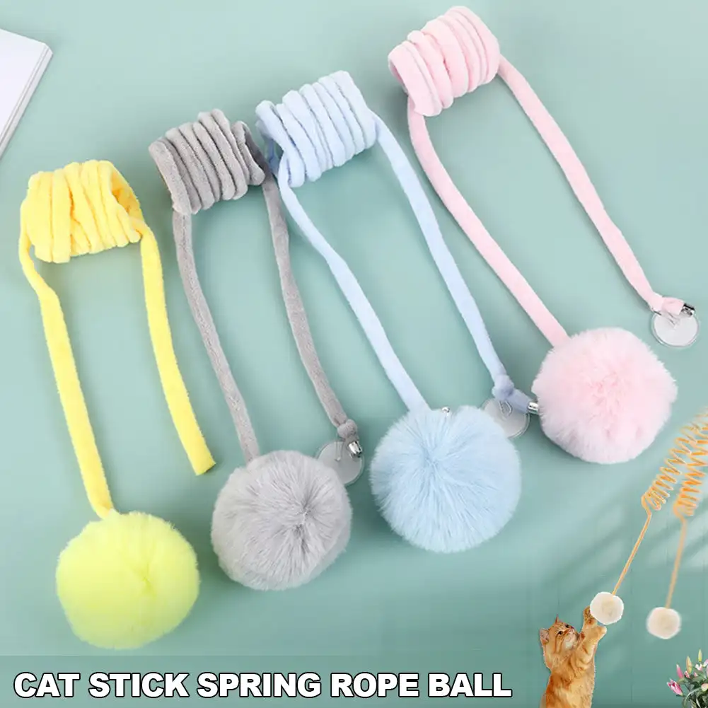 Cat Toy Teaser Stick Spring Rope Ball Rabbit Hair Ball Suction Cup Funny Plush Toy Interactive Play Training Toys Cat Supplies